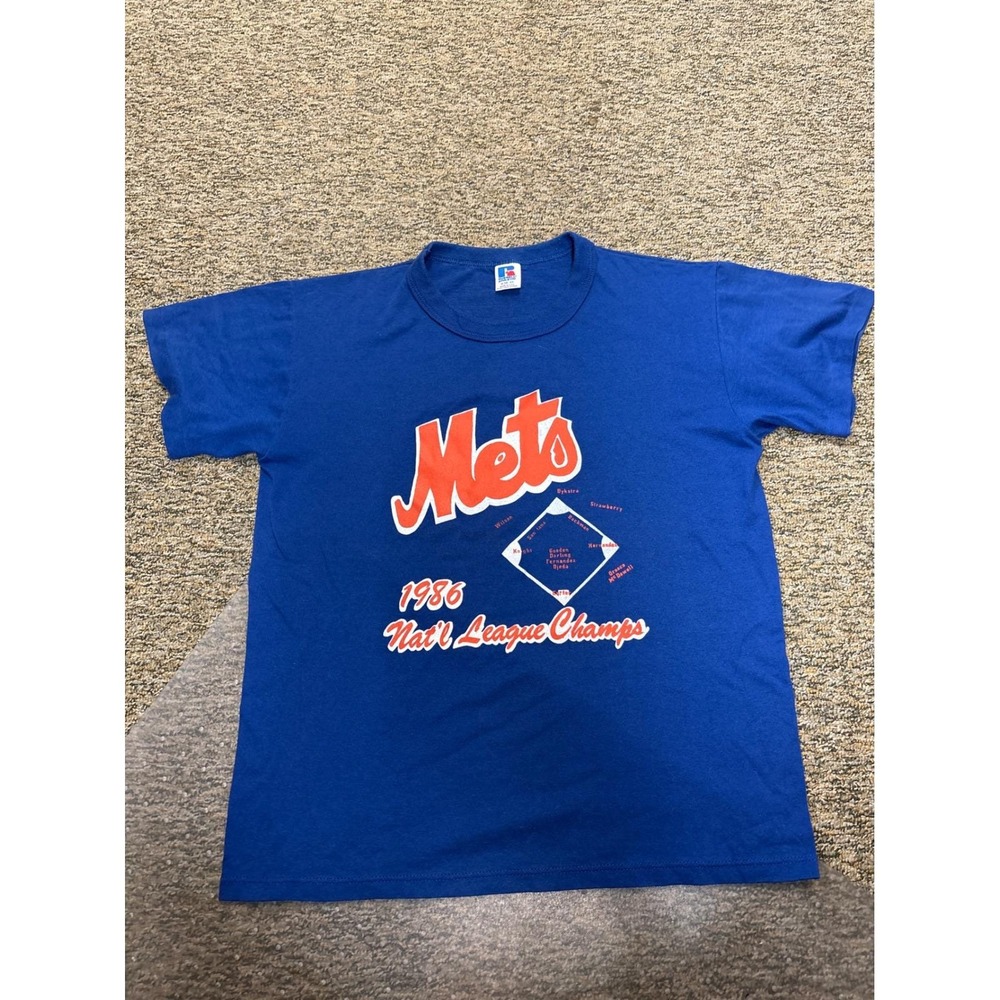 Vintage 1986 New York Mets‎ NL Champions T Shirt Russell Athletic USA Large